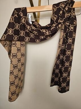 Michael Kors Reversible MK Logo Scarf in Brown and Tan